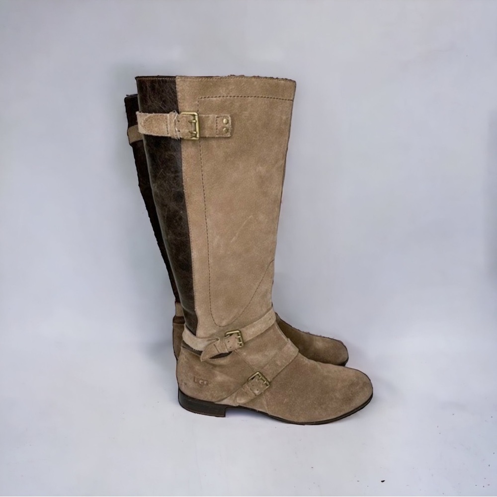 UGG Cyndee Riding Boots Suede and Leather Womens Size 12 Brown/Tan